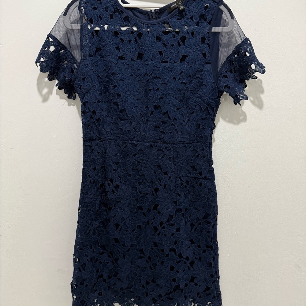 Romeo & Juliet Couture Navy Floral Lace Mini Dress